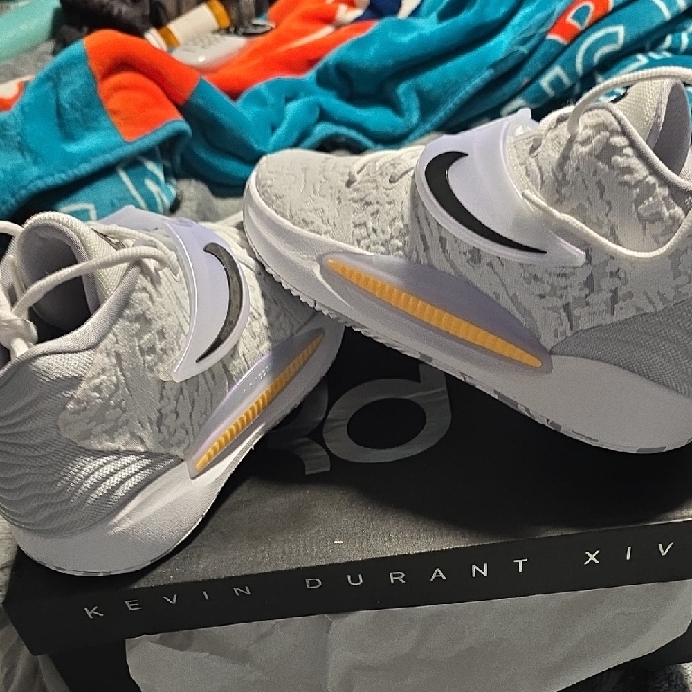 Nike Kids Sneakers - White and Gray with Yellow Accents